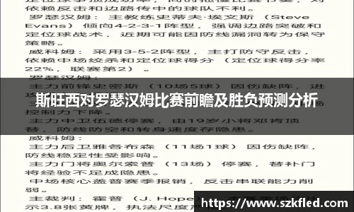 斯旺西对罗瑟汉姆比赛前瞻及胜负预测分析